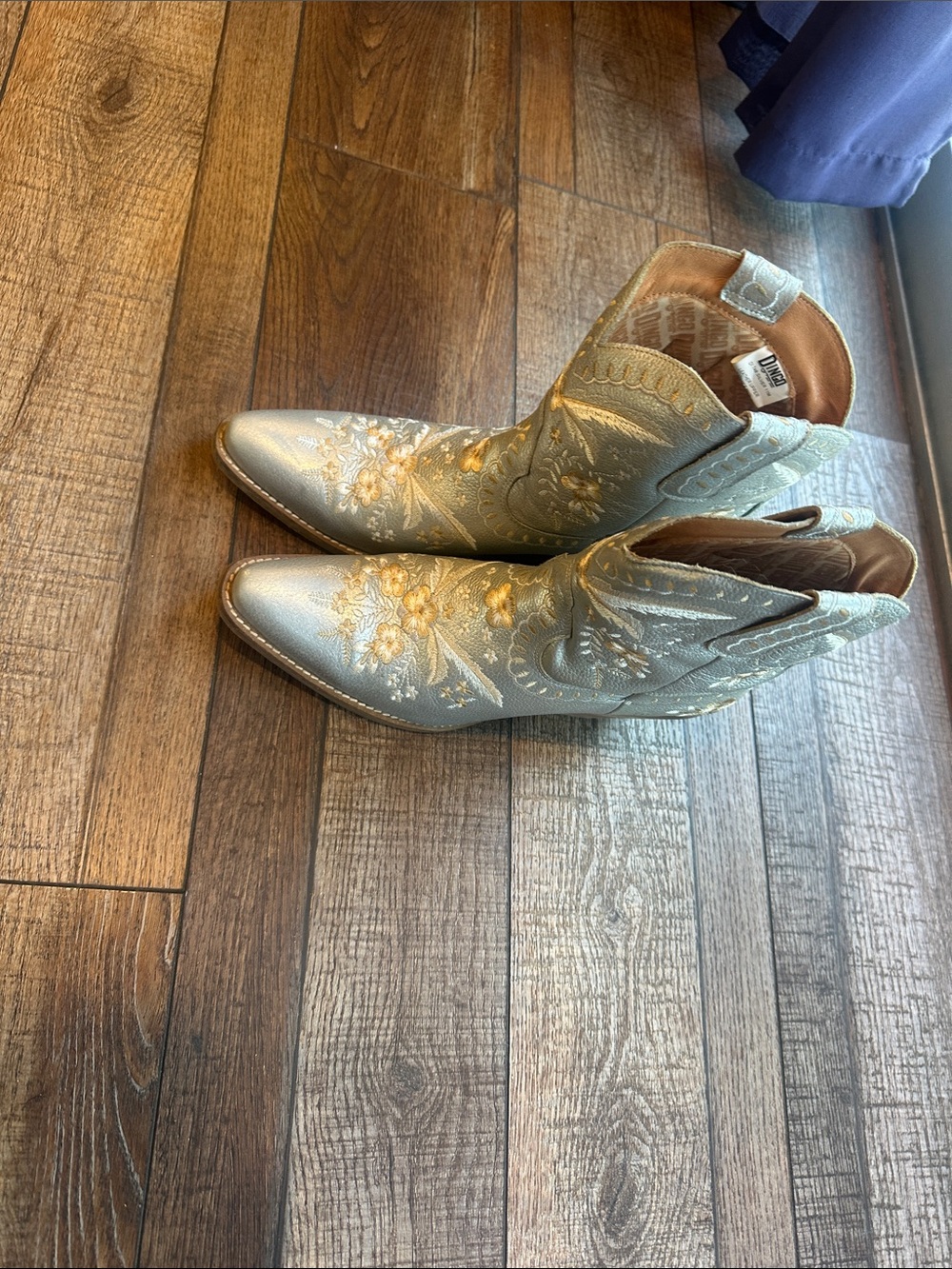 Embroidered Metallic Gold Western Ankle Boots - Women